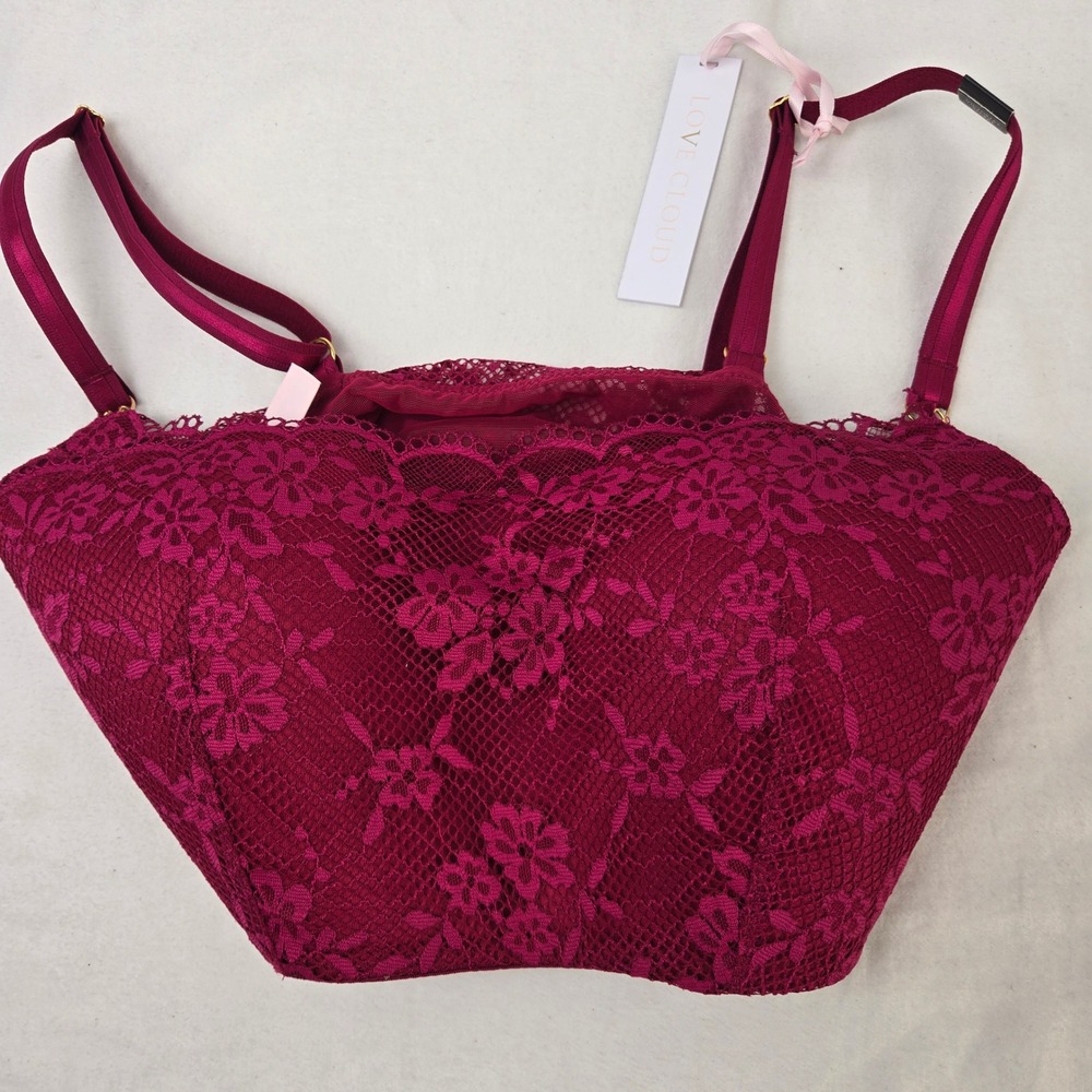 Victoria Secret Love Cloud Lace Longline Bralette Magenta Pink S-DD Wireless NEW